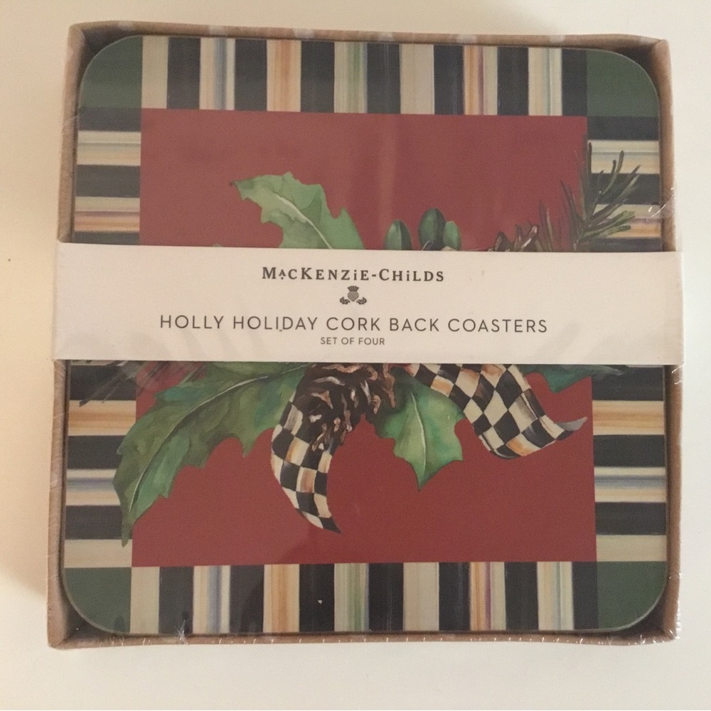 Mackenzie Childs holly holiday cork back coasters